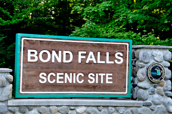 Bond Falls Scenic Site sign